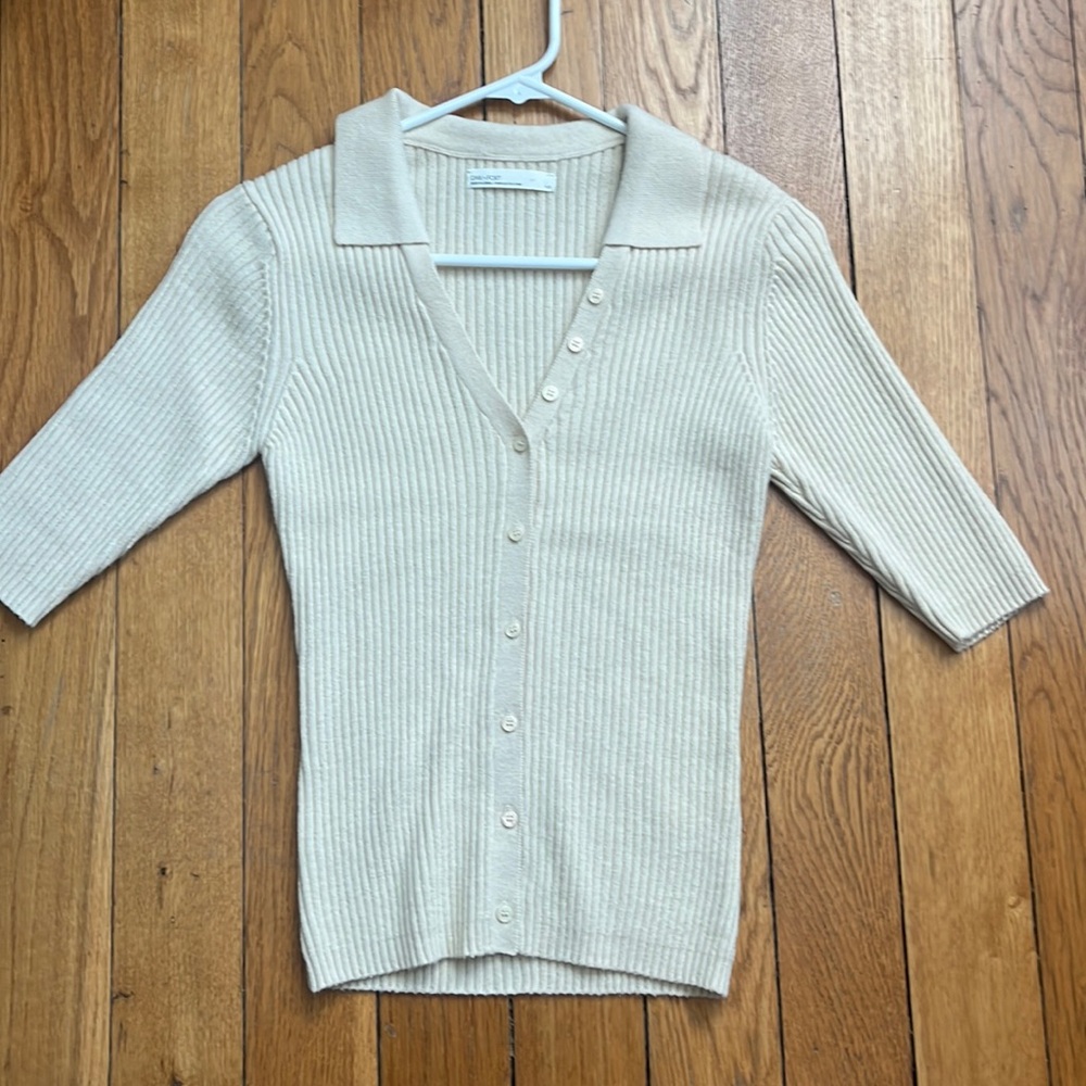 OAK+FORT White V Neck Button Down Sweater